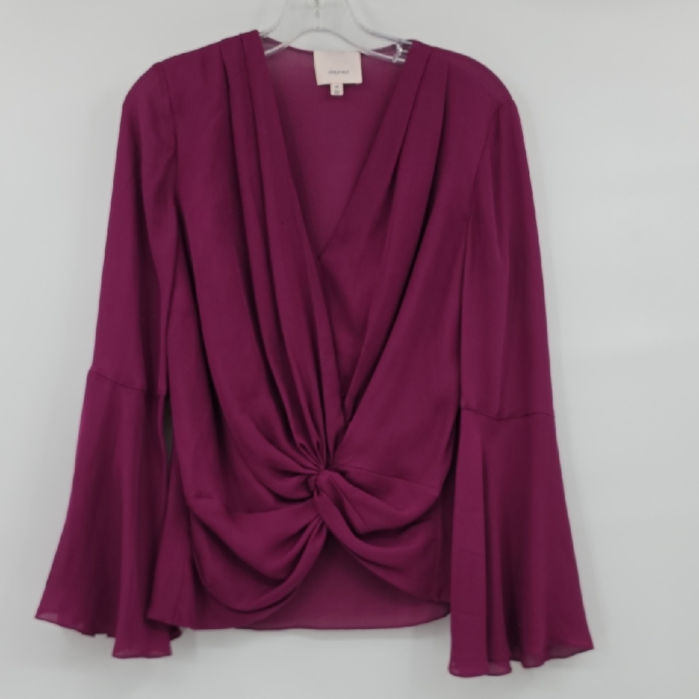 cinq a sept Magenta Twist-Front V-Neck Blouse Size XS